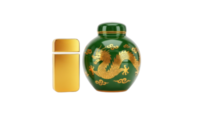 Green Chinese Jar with Golden Dragon Design.