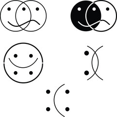 Minimalist Abstract Emotion Faces Illustration – Black and White Geometric Smile and Sad Face Design Concept