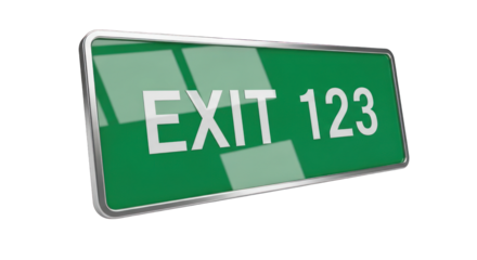 Green Exit Sign with Number 123 Isolated.