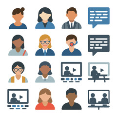 Diverse User Avatar and E-learning Icon Set. Modern People Profile, Chat, and Video Conference Vector Collection.

