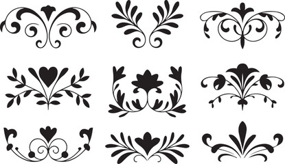 Black floral ornament vintage design elements