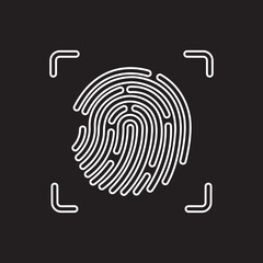 Fingerprint scan icon in Black flat and line style vector biometric security symbol bundle with identity, touch ID, login and authentication synonyms