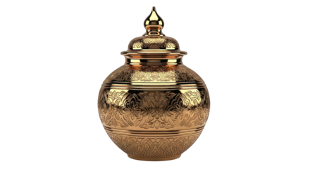 Ornate Golden Urn with Floral and Geometric Designs.
