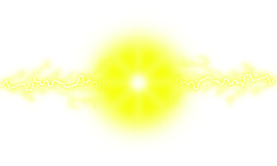 Yellow energy beam isolated on transparent background glowing with bright light
