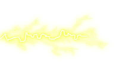 Bright yellow lightning strike isolated on transparent background creates a striking visual effect