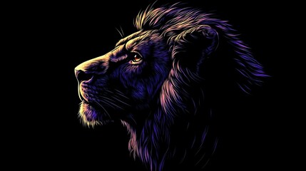 Majestic lion profile portrait with dramatic lighting and dark background