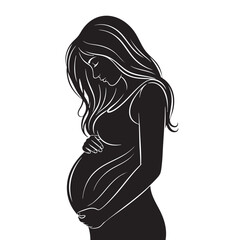 Silhouette of a pregnant woman with flowing hair cradling her belly pregnancy mother