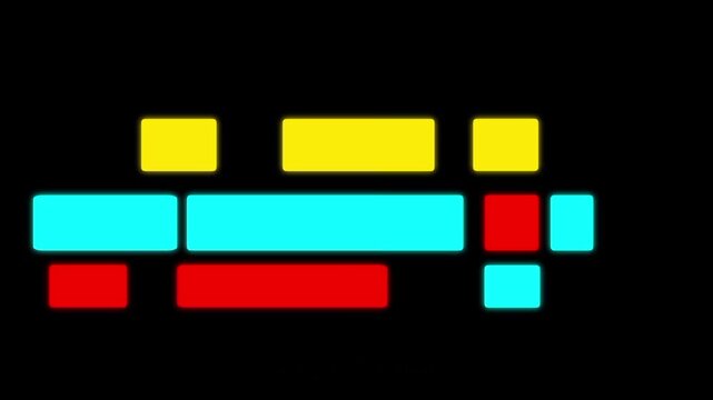 Seamless loop animation of a colorful video editing timeline with rectangles showing trimming, splitting, and layer movement. Perfect for editing, tech, and creative backgrounds.