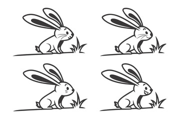 Fototapeta premium Playful minimalist rabbit ears icon set in black and yellow