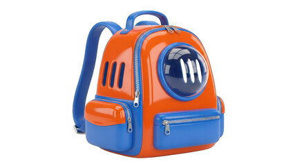 Fototapeta premium Orange and Blue Backpack with Bubble Window and Zippers.