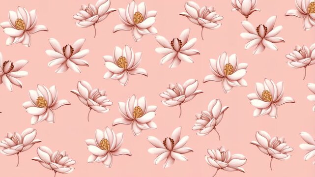 Animated floral pattern with white lotus flowers moving