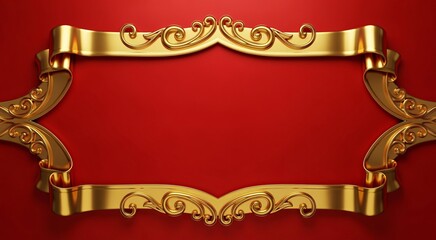 Ornate Red Gold Frame Regal Scrollwork Border with Elegant Flourishes for Invitations