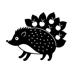 hedgehog carrying apples and flowers