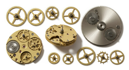 Collection of watch gears and cogs.
