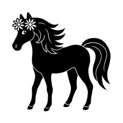 horse with flowing mane and daisy crown for kids