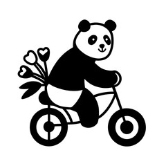 panda riding a tricycle with flower basket 