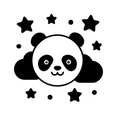 panda surrounded by clouds and stars for kids