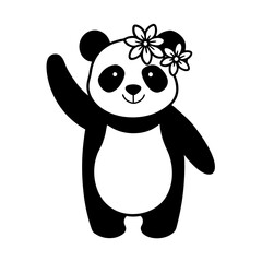 panda waving hello with a flower crown