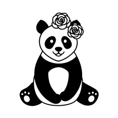panda wearing a crown of roses sitting peacefully