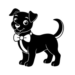 puppy wearing a bow tie wagging its tail joyfully