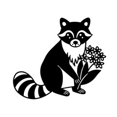 raccoon sitting with a flower bouquet for kids