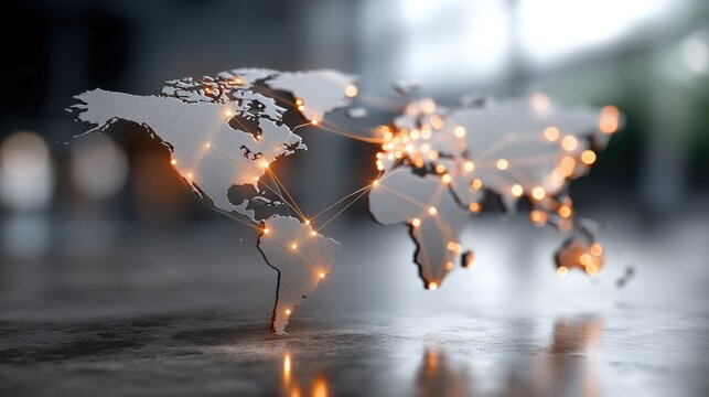 Light trails depict connections in a dark digital landscape, showcasing the flow of information and data