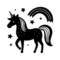 unicorn with stars and rainbow for kids coloring