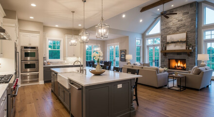 Luxurious modern kitchen and living space.