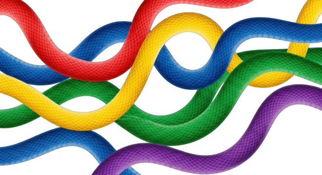 Colorful Wavy Textured Intertwined Abstract Snake-like Shapes.