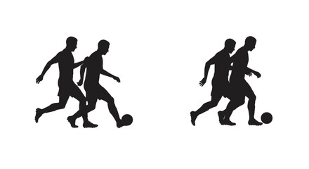 Silhouettes of athletes playing a game with a ball likely soccer