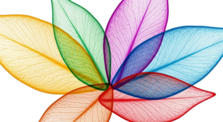 Colorful Translucent Leaves Overlapping with Delicate Vein Structures.