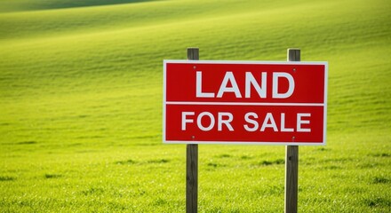 Land for Sale Sign in a Green Field Investment Opportunity