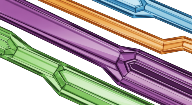 Colorful Geometric Bars with Faceted Ends on White Background.