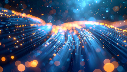 Digital data stream: A mesmerizing display of flowing digital data, illuminated by vibrant colors and bokeh, symbolizing the dynamic world of technology and information.