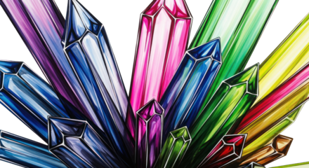 Colorful Crystal Cluster Illustration with Geometric Shapes.