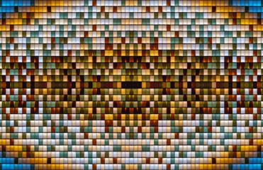 Colorful transparent glass bricks forming a decorative wall