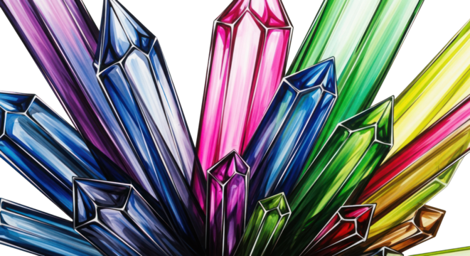 Colorful Crystal Cluster Illustration with Geometric Shapes.