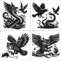 Obraz premium Wild Spirit Silhouette Collection – Powerful Animals and Birds in Motion