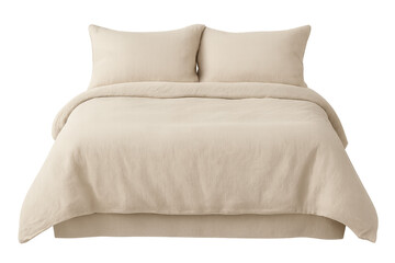 Comfortable beige bed bedding with duvet cover and pillows
