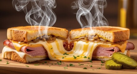Delicious Grilled Cheese Sandwiches With Ham And Caramelized Onions