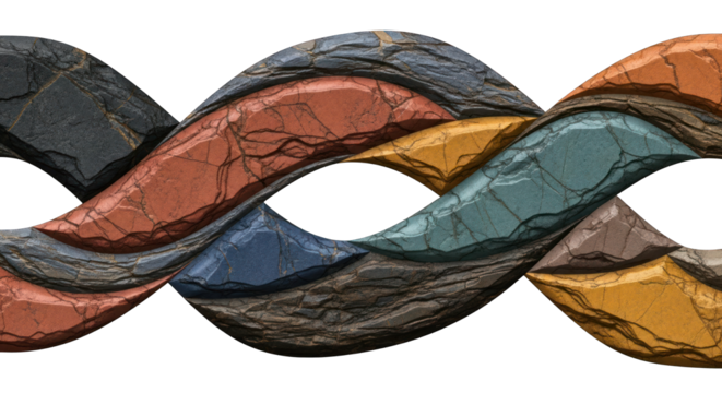 Abstract Wavy Stone Bands with Varied Textures and Colors on White. - Powered by Adobe