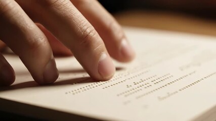 Fingers reading braille script on textured paper surface, close-up - Powered by Adobe