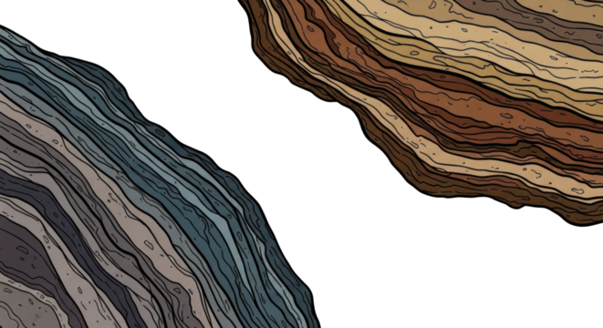 Illustrated Geological Cross-Section with Layered Rock Formations and Distinct Coloration.