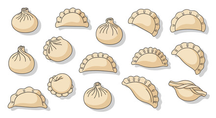 Appetizing Assortment of Hand-Drawn Dumplings Isolated on White Canvas