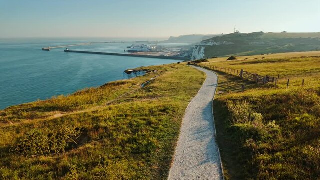 The Port of Dover and the White Cliffs of Dover, Kent, England, UK, with ferries, piers and chalk headlands shaping a busy gateway