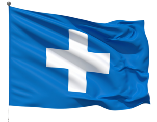  Red and White Swiss Flag in Motion – Patriotic Banner with Cross Design on Transparent Background