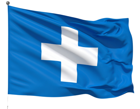  Red and White Swiss Flag in Motion – Patriotic Banner with Cross Design on Transparent Background