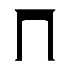 Black and white silhouette of a grand architectural archway or portal