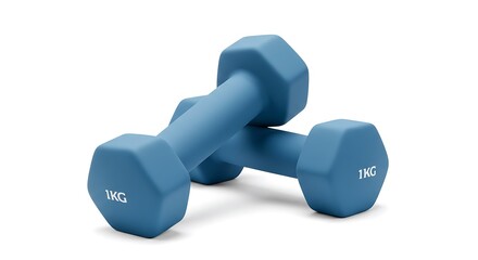 Pair of blue hexagonal dumbbells isolated on white background