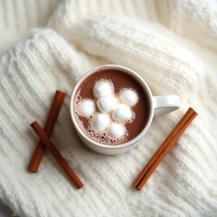 Hot chocolate with marshmallows and cinnamon